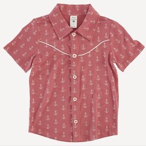 NWT 5Y Kate Quinn Short Sleeve Urban Cowboy Shirt Nautical Red Anchor Modal